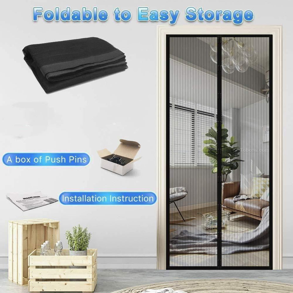 Door Curtain-Mesh Screen Net Home Magnetic Foldable Anti Mosquito Door Curtains (Pack of 2)