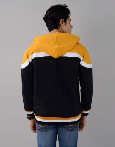 Colour-Block Print Hoodie with Drawstring