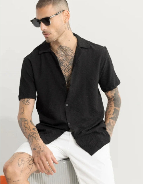 Men Regular Fit Self Design Club Collar Casual Shirt